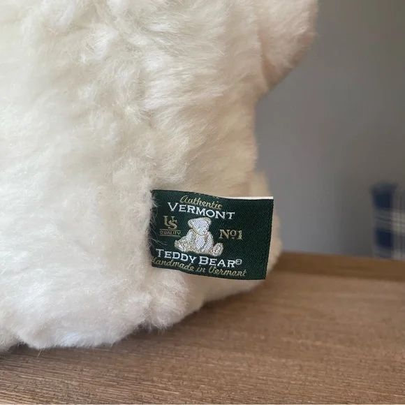 Cute Fluffy White Jointed Plush Bear with Pink Velvet Bow - Picture 8 of 13